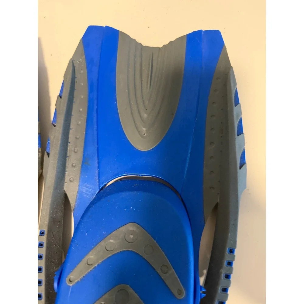 Aqua Lung Sport Snorkel Fins Blue Grey Adjustable Open Heel L/XL with Mesh Bag